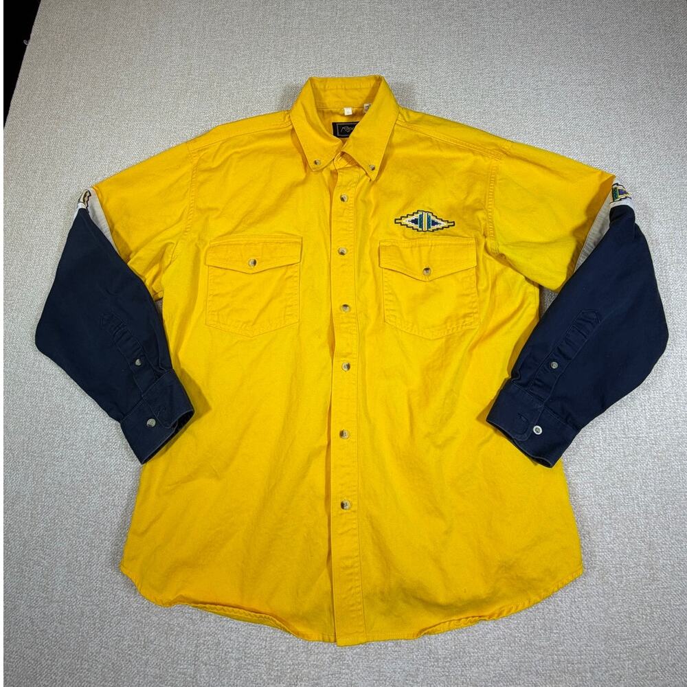 Vintage Roper Men Large Yellow Southwest Print Western Button Front Shirt Cowboy